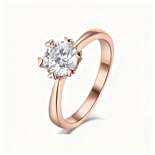 Bague de fiançailles en or rose 10 carats avec moissanite taille ronde