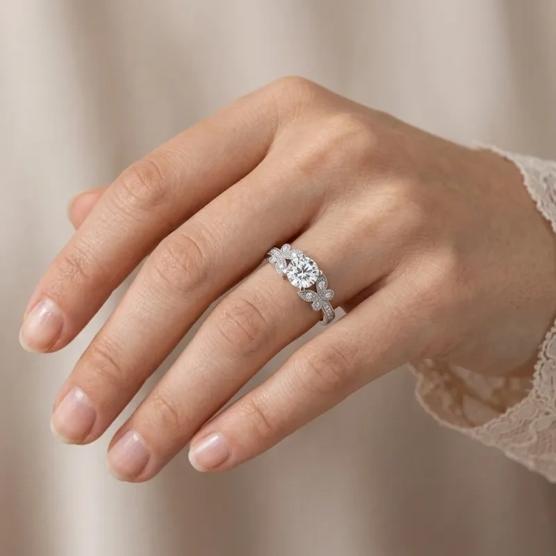 10K Rose Gold Round Cut Moissanite Engagement Ring-2