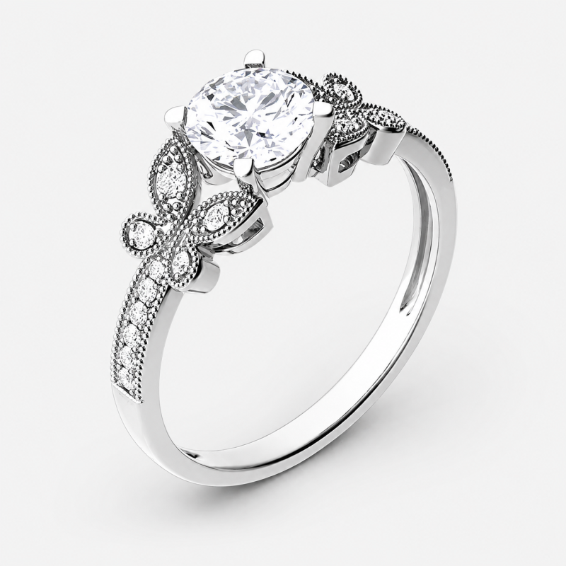 10K Rose Gold Round Cut Moissanite Engagement Ring-4