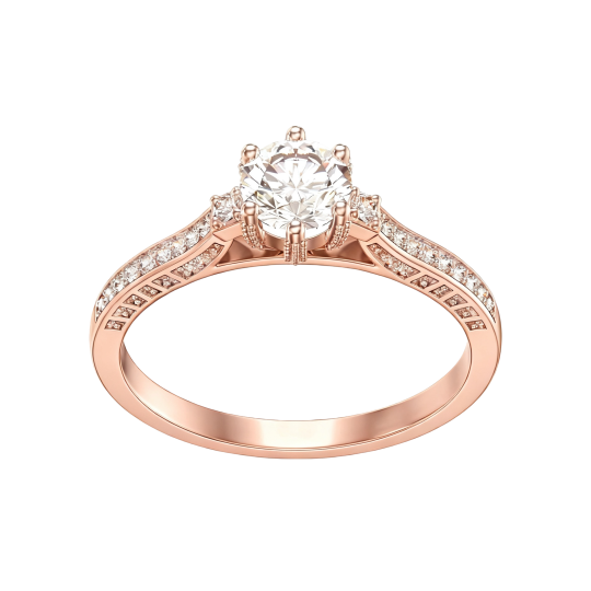 Verlobungsring aus 14-karätigem Roségold mit rundem Moissanit
