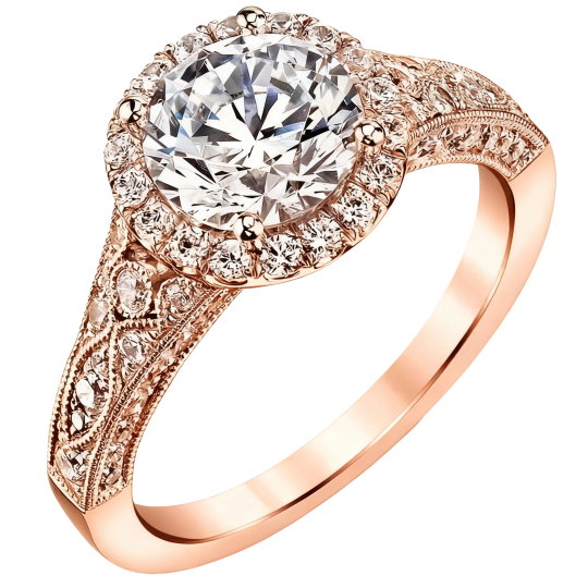 Anillo de compromiso de oro rosa de 10 quilates con moissanita de talla redonda