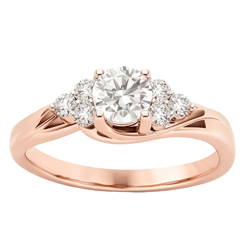 Anillo de compromiso de oro rosa de 10 quilates con moissanita de talla redonda-6