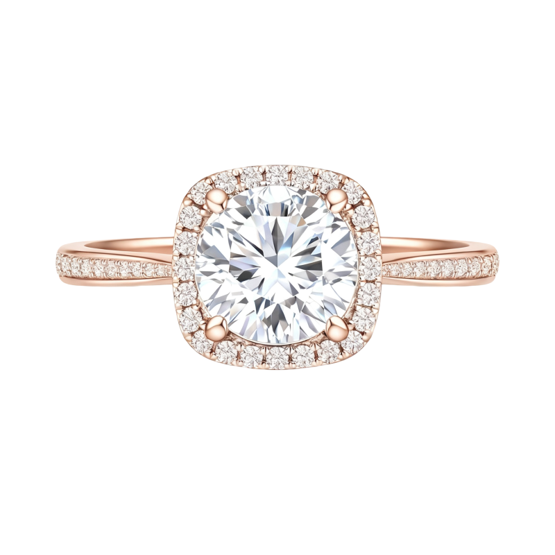 Bague de fiançailles en or rose 10 carats avec moissanite taille ronde-13