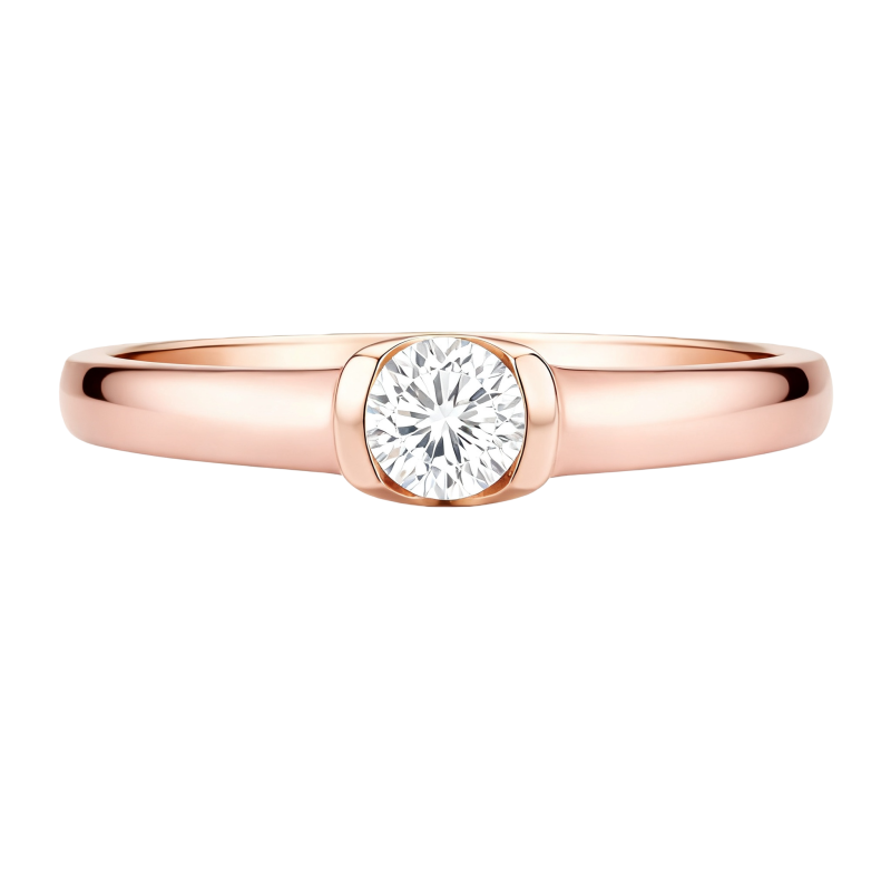 Anillo de compromiso de moissanita redonda de oro rosa de 14 quilates-1