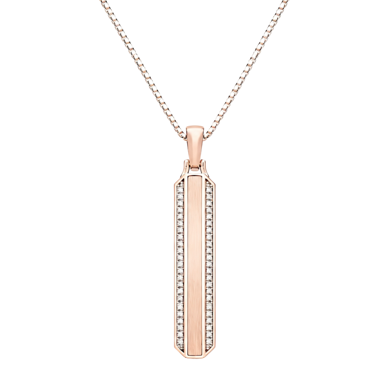 Collar con barra grabable de moissanita redonda de oro rosa de 10 quilates para hombre-1