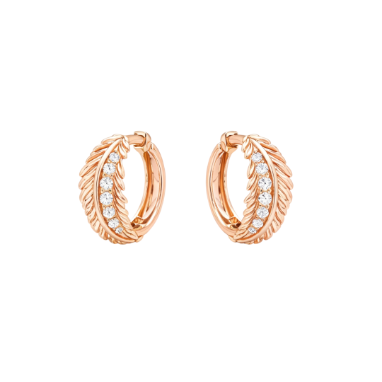 10K Rose Gold Round Cut Moissanite Feather Hoop Earrings