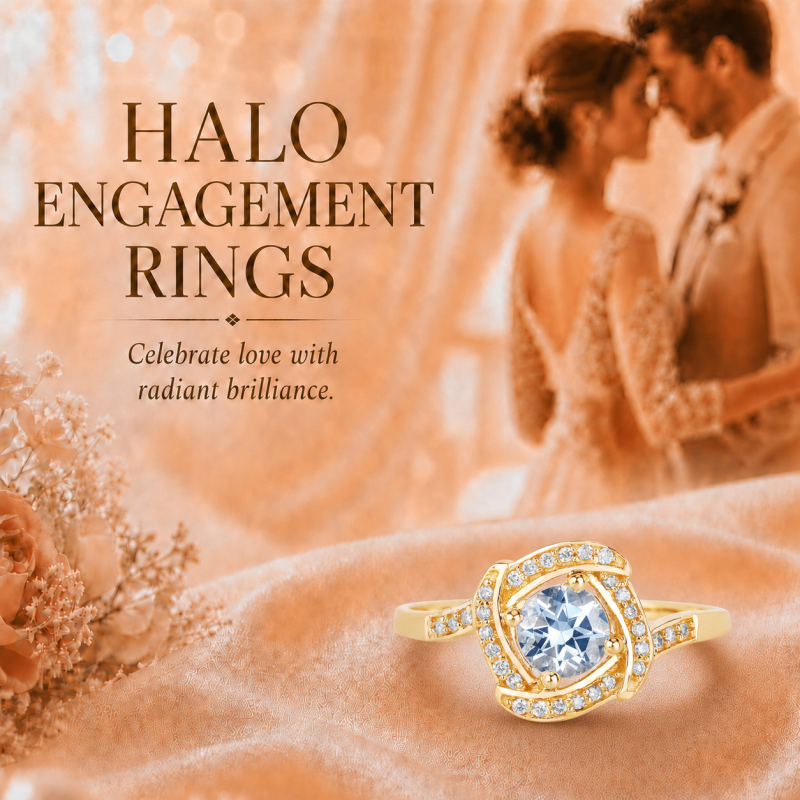 Verlobungsring aus 10-karätigem Roségold mit rundem Moissanit-Halo-5