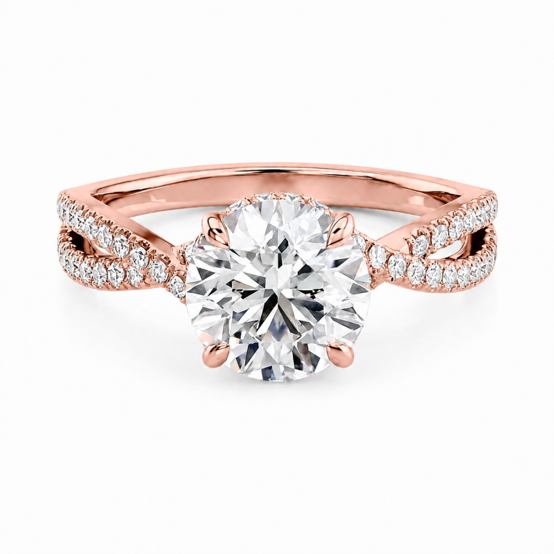 Bague de fiançailles en or rose 10 carats avec moissanite taille ronde et halo caché-1