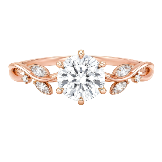 Anillo de compromiso Ivy de moissanita redonda tallada en oro rosa de 10 quilates