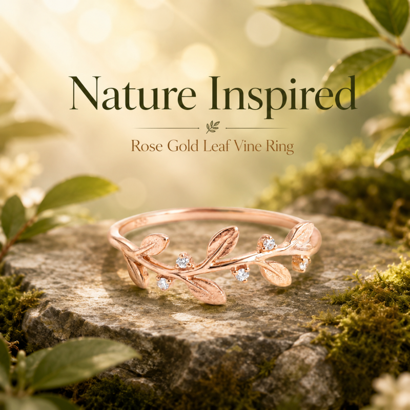 10K Rose Gold Round Cut Moissanite Ivy Natural Inspired Wedding Ring-4