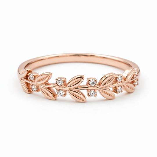 10K roségouden ronde geslepen moissaniet-leaf ring