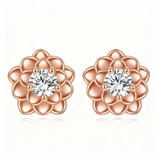 10K Rose Gold Round Cut Moissanite Lily Stud Earrings