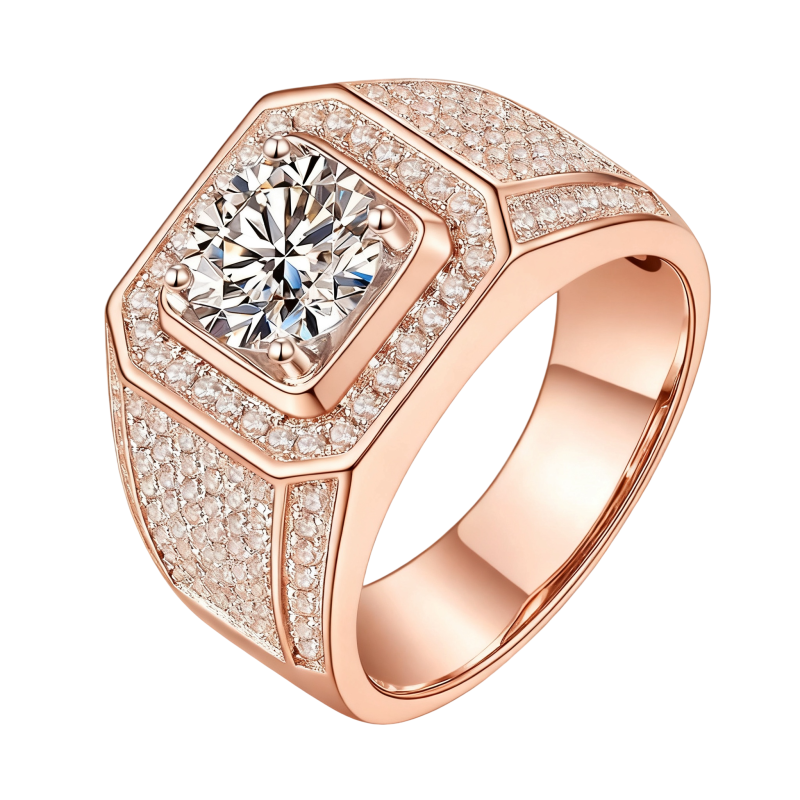 Anel para homem em ouro rosa 10K com moissanita de corte redondo-20