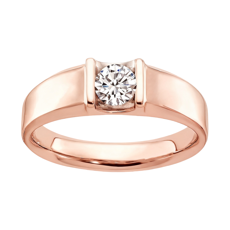 Anillo de oro rosa de 10 quilates con moissanita de talla redonda para hombre.-3