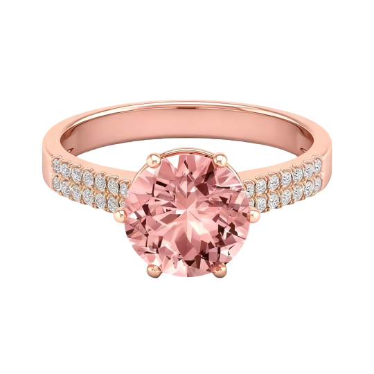 Verlobungsring aus 10-karätigem Roségold mit rundem Morganit-Moissanit für Damen
