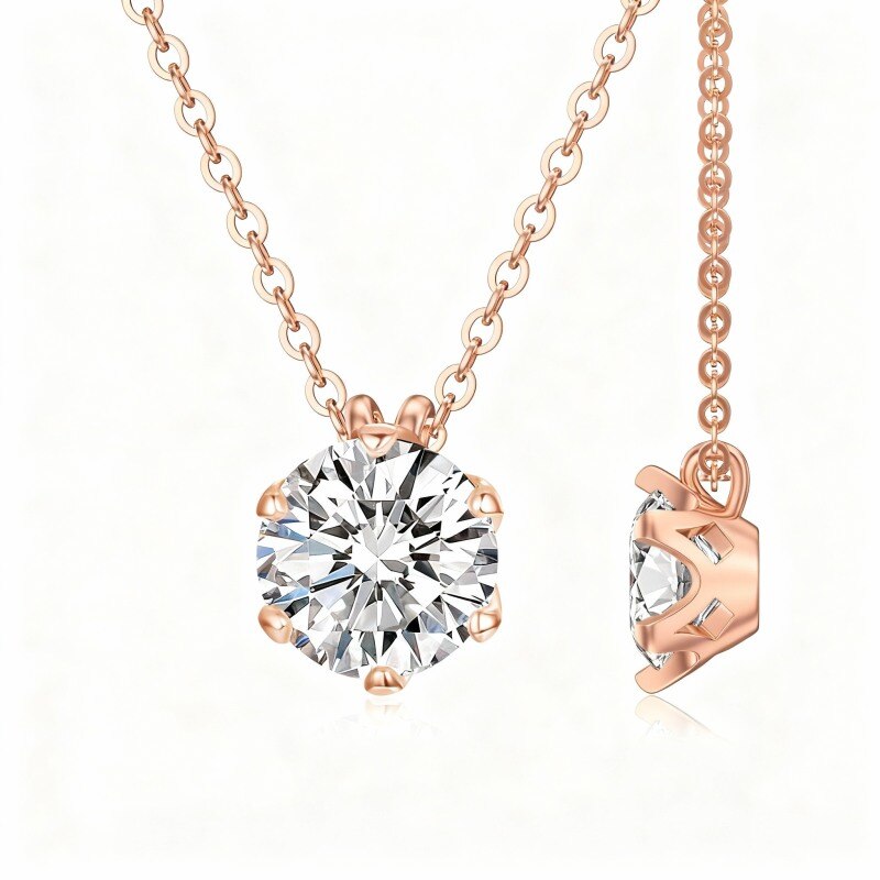 Collier avec pendentif en or rose 10 carats et moissanite taille ronde-1