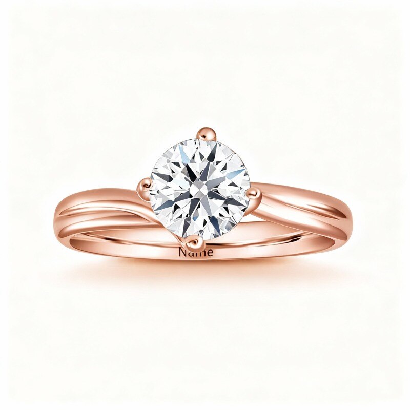 Anillo de compromiso solitario de moissanita de talla redonda en oro rosa de 10 quilates-1