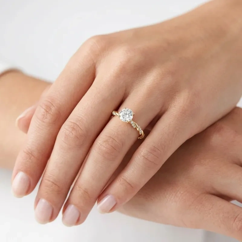 10K Rose Gold Round Cut Moissanite Engagement Ring-2