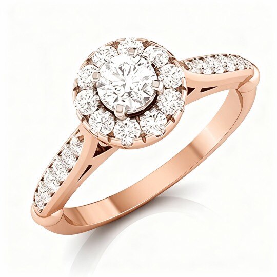 10K Rose Gold Round Cut Moissanite Personalized Engraving Engagement Ring