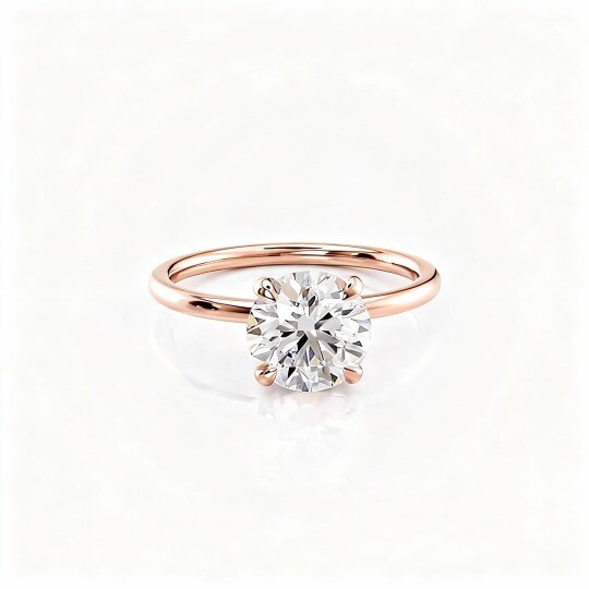 Bague de fiançailles personnalisée en or rose 10 carats avec moissanite taille ronde et gravure,