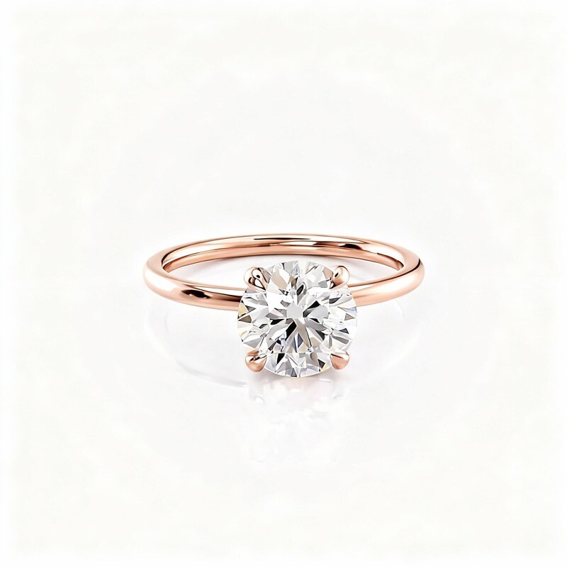 10K Rose Gold Round Cut Moissanite Personalized Engraving Engagement Ring-11