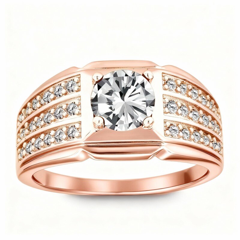 14K Rose Gold Round Cut Moissanite Personalized Engraving Ring-1