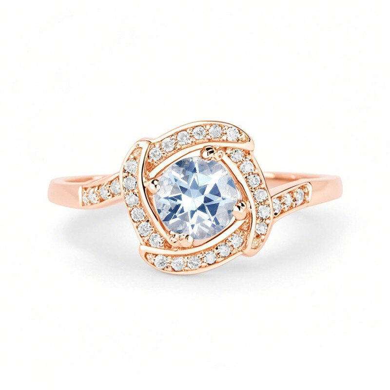 10K Rose Gold Round Cut Moissanite Ring-12