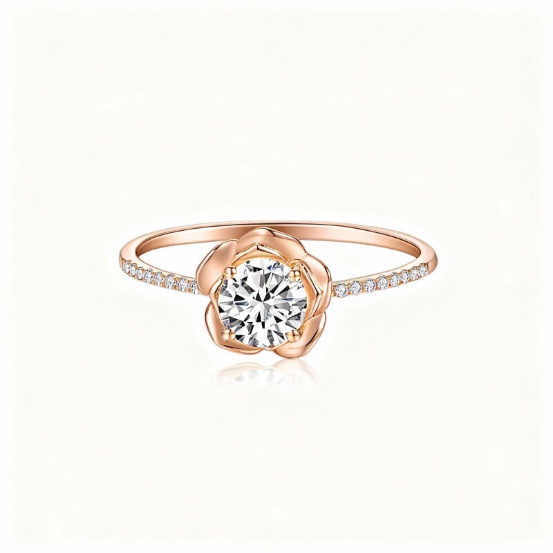 Bague en or rose 18 carats avec moissanite taille ronde en forme de rose-1