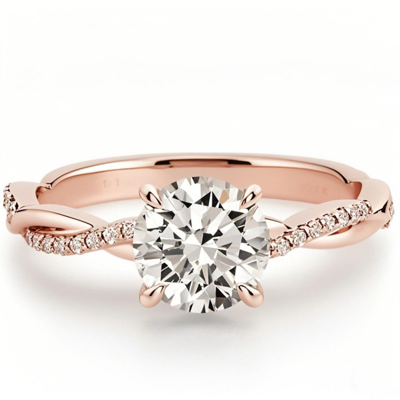 Anillo de compromiso redondo de oro rosa de 10 quilates con moissanita de talla redonda-1