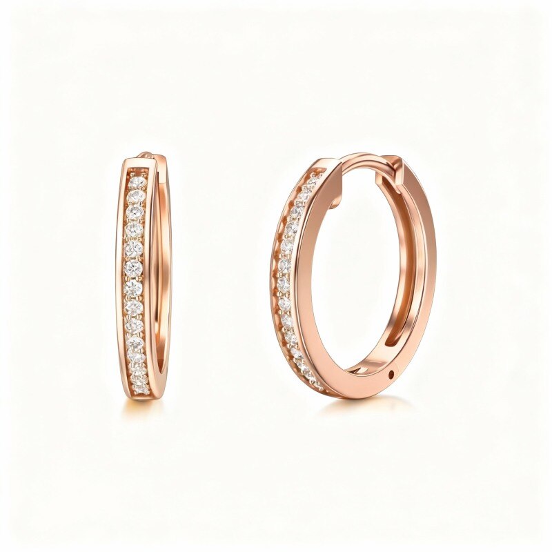 Pendientes de aro redondos de oro rosa de 18 quilates con moissanita de talla redonda-1