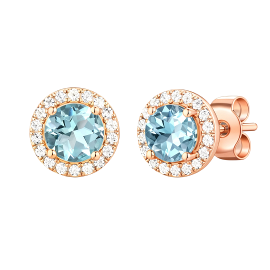 10K Rose Gold Round Cut Moissanite & Topaz Stud Earrings