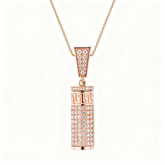 10K Rose Gold Round Cut Moissanite Urn Necklace for Ashes