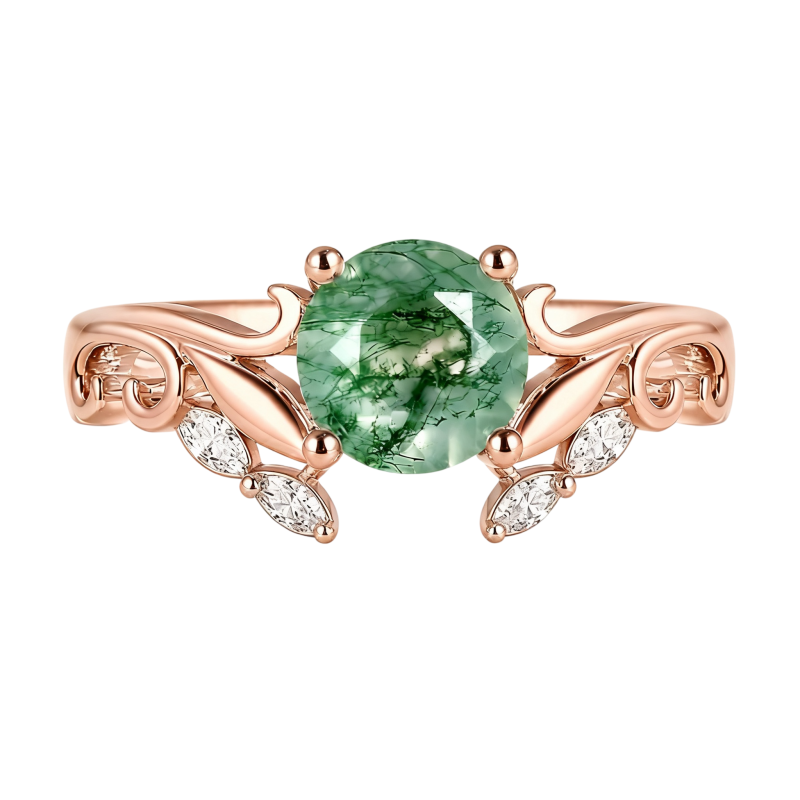 10K Rose Gold Round Cut Moss Agate Custom Engagement Ring-19