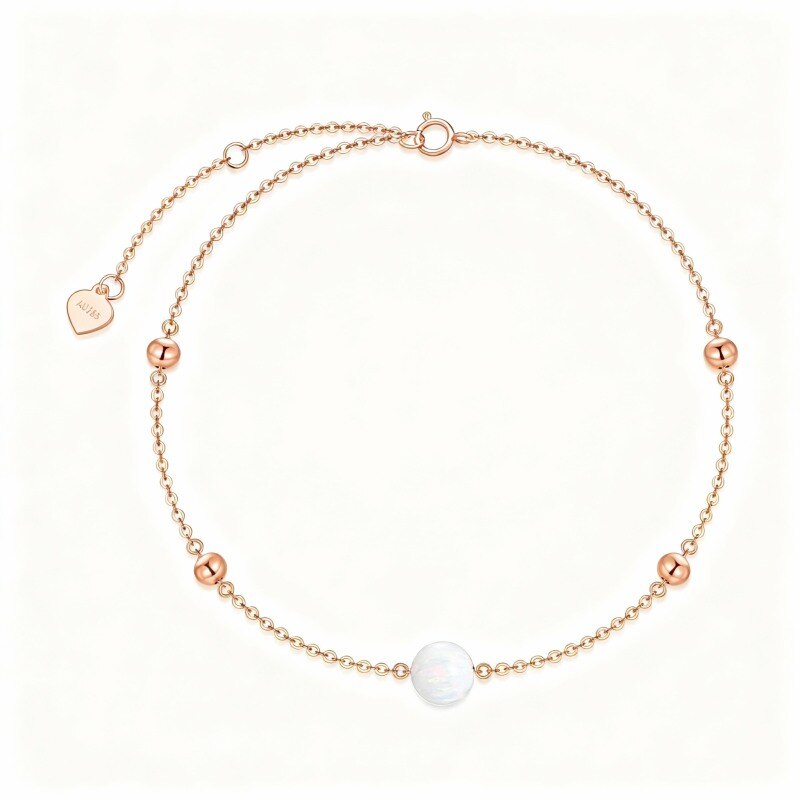 Pulsera con dije de cuentas de ópalo de corte redondo en oro rosa de 10 quilates-1