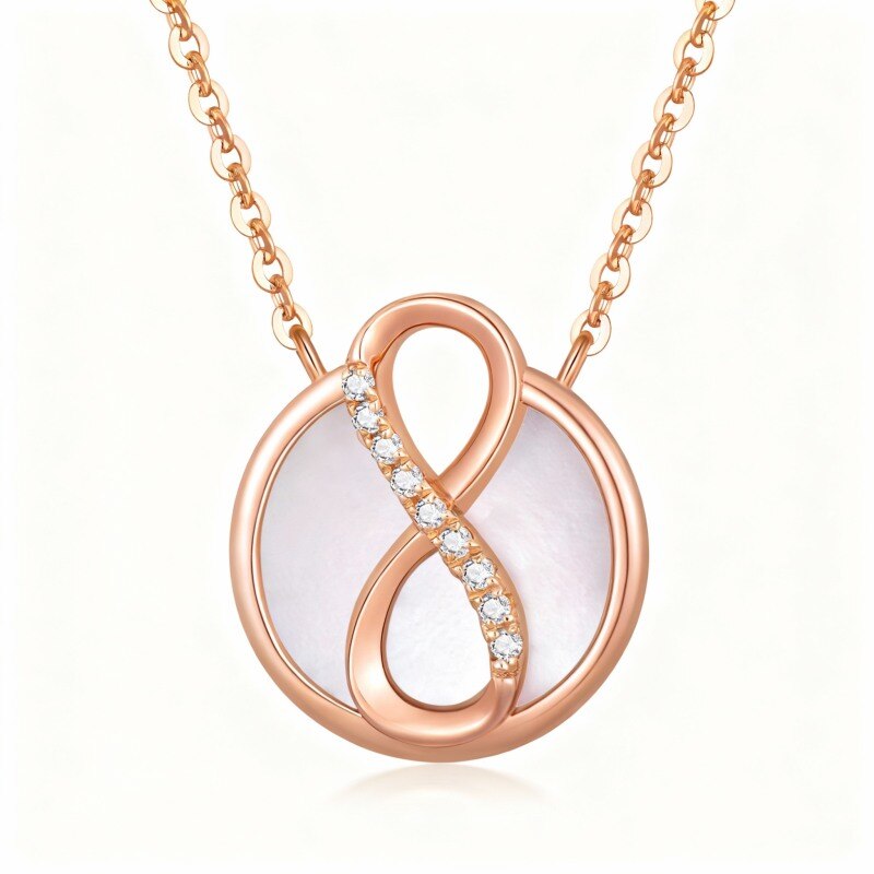 18K Rose Gold Round Cut Opal Infinity Symbol Pendant Necklace-1