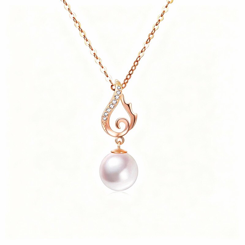 Collier pendentif aile d'ange en or rose 14 carats avec perle ronde-1