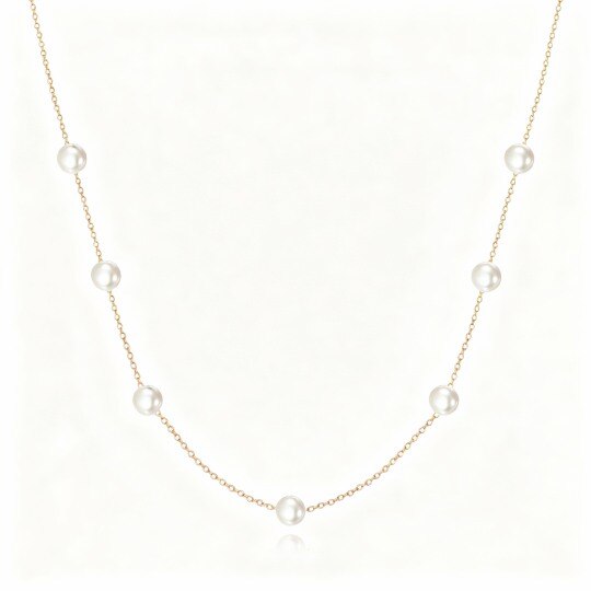 10K Rose Gold Round Cut Pearl Bead Bead Station Necklace