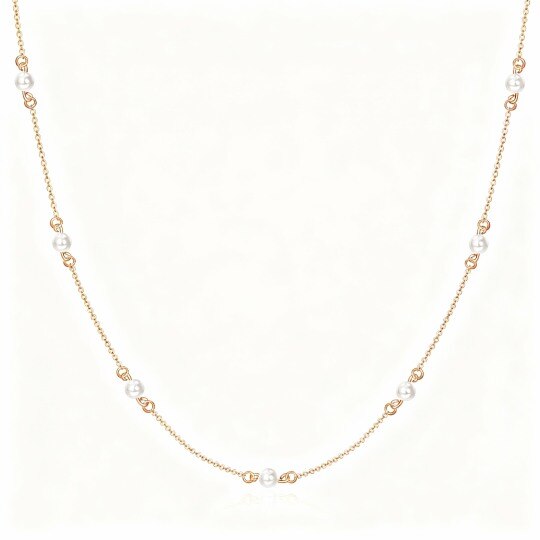 10K Rose Gold Round Cut Pearl Bead Bead Station Necklace