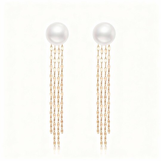 Pendientes colgantes de perlas redondas de oro rosa de 10 quilates