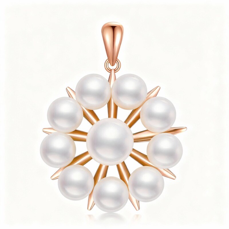 14K Rose Gold Round Cut Pearl Pendant Charms-1