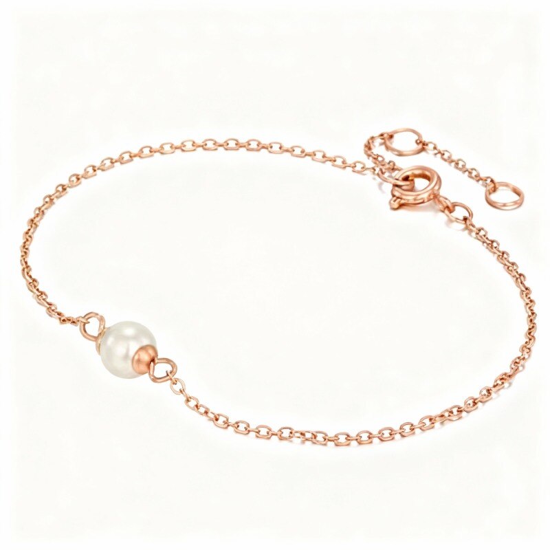 18Kローズゴールドラウンドカットパールシングルチェーンアンクレット-1