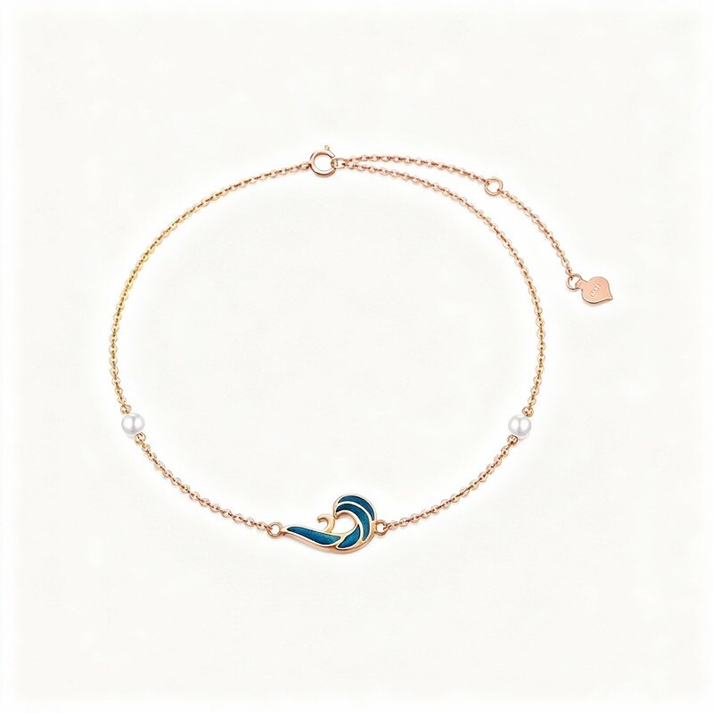 Bracelet de cheville à une seule rangée de perles rondes en or rose 14 carats-1