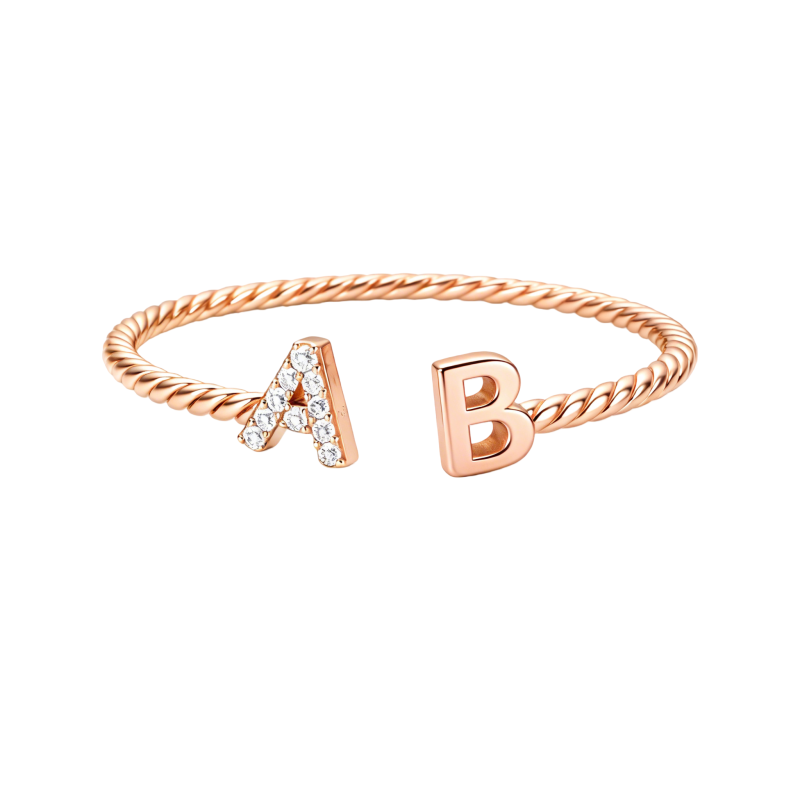 Anillo con inicial personalizada de oro rosa de 10 quilates con talla redonda.-1