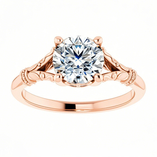 Anillo de compromiso solitario de moissanita de corte redondo en oro rosa de 10 quilates