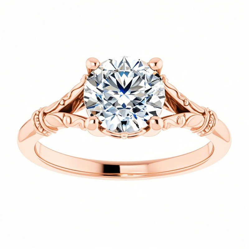 10K Rose Gold Round Cut Solitaire Moissanite Engagement Ring-14