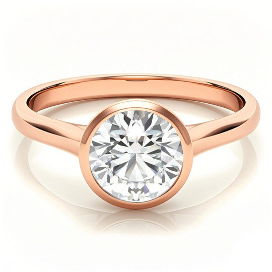 Anillo de compromiso solitario de moissanita de corte redondo en oro rosa de 10 quilates