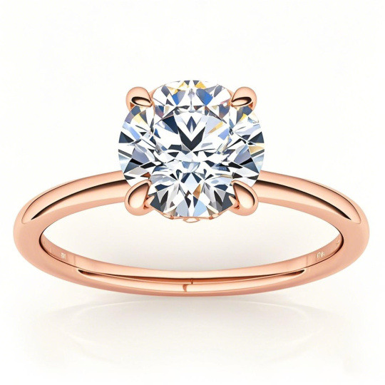Anillo de compromiso solitario de moissanita de corte redondo en oro rosa de 10 quilates