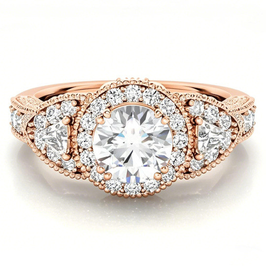 10K Rose Gold Round Cut Three-Stone Moissanite Engagement Ring