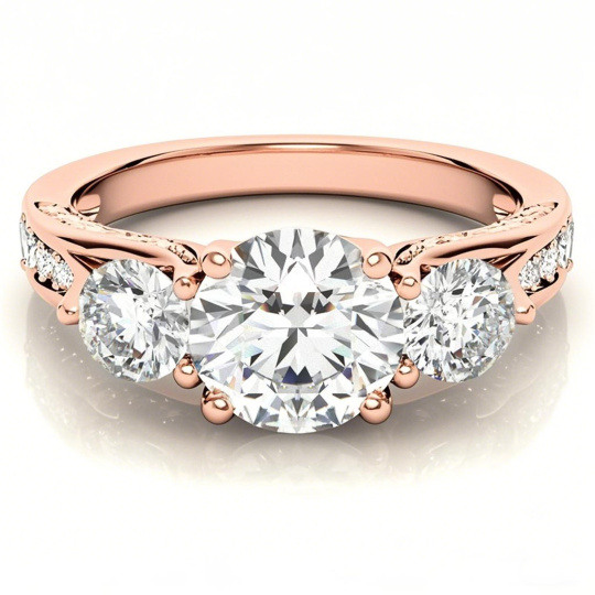 10K Rose Gold Round Cut Three-Stone Moissanite Engagement Ring