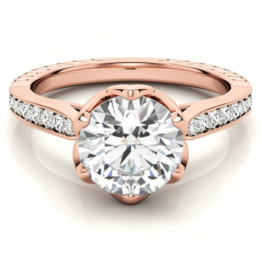 Verlobungsring aus 10-karätigem Roségold mit rundem Tulpenschliff und Moissanit-Halo